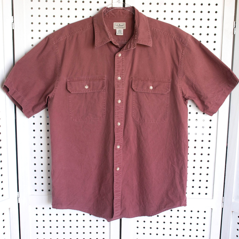 Vintage LL Bean Short Sleeve Heavy Cotton Button Up Shirt MENS M -REG 0 FCW9